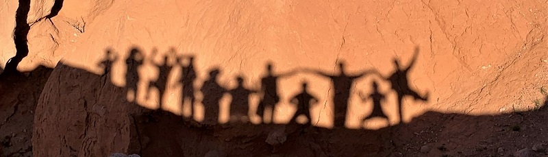 Making a shadow petroglyph at the Flaming Cliffs by Gina Nichol 