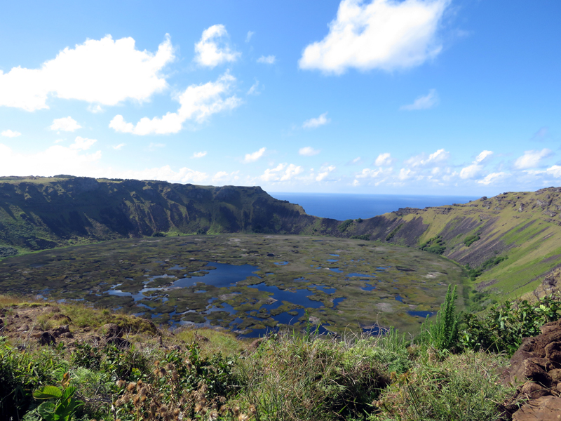 Rano Kau, an extinct volcano in southwestern Easter Island. Photo © Gina Nichol